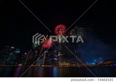 Singapore night view and fireworks Singapore night view and fireworks 54868585