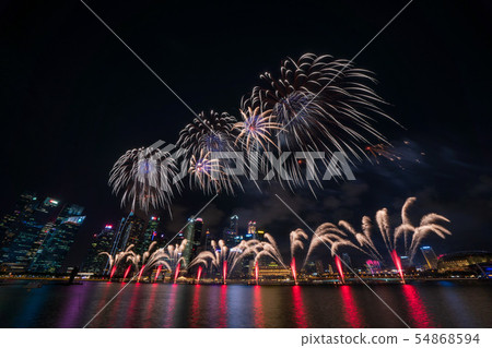 Singapore night view and fireworks Singapore night view and fireworks 54868594