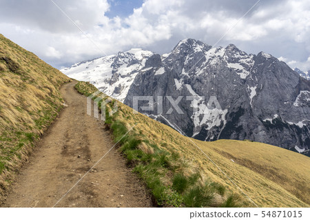 Mountain trail with a view of the Marmolada 54871015