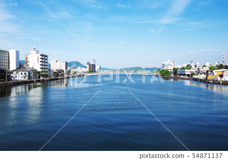 Matsue Shin Ohashi and the cityscape along Ohashi River ... Shimane Prefecture Matsue City Weather: Sunny 54871137