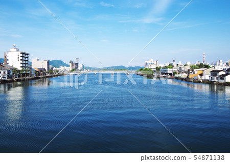 Matsue Shin Ohashi and the cityscape along Ohashi River ... Shimane Prefecture Matsue City Weather: Sunny 54871138