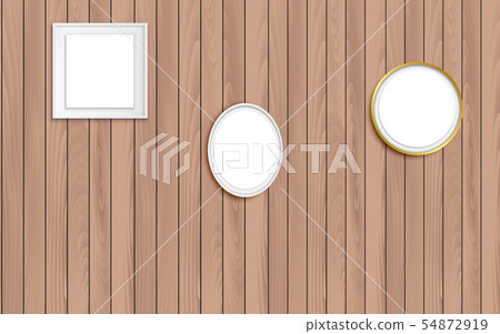 blank picture frame on the wooden wall 54872919