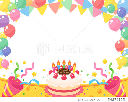 Birthday cake_ crackers_ balloons_ garland_ frames 54874135