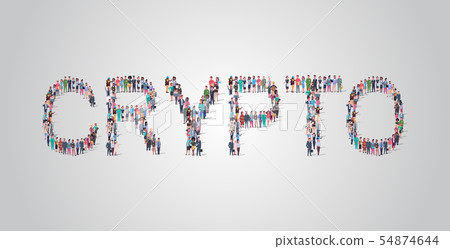 people crowd gathering in shape of crypto word different occupation employees mix race workers group people crowd gathering in shape of crypto word different occupation employees mix race workers group 54874644