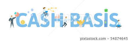 CASH BASIS. Concept with people, letters and icons. Flat vector illustration. Isolated on white 54874645