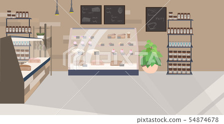 modern cafe empty no people restaurant with shop window cafeteria interior flat horizontal 54874678