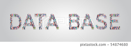people crowd gathering in shape of data base word different occupation employees mix race workers 54874680