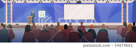 businesspeople at business meeting with businessman talking from tribune modern conference hall with 54874681