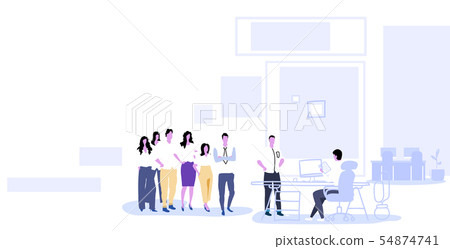 businesspeople group standing in line queue to hr manager holding cv resume interviewing candidate 54874741