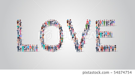 people crowd gathering in shape of love word different occupation employees mix race workers group people crowd gathering in shape of love word different occupation employees mix race workers group 54874754