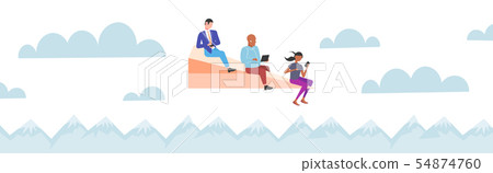 people flying on paper airplane mix race colleagues team using gadgets traveling together digital people flying on paper airplane mix race colleagues team using gadgets traveling together digital 54874760