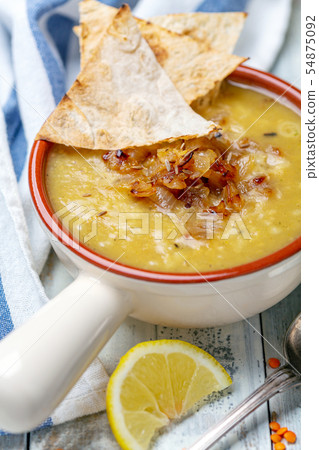 Traditional Lebanese lentil soup. Traditional Lebanese lentil soup. 54875092