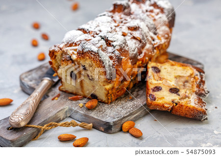 Bread pudding made with buns. 54875093