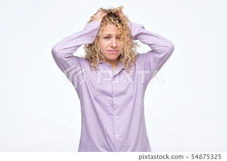 woman in pajamas, wanting sleep feeling dozy and upset 54875325