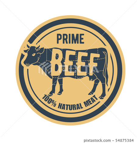 Beef stamp - label with cow, natural prime meat Beef stamp - label with cow, natural prime meat 54875384