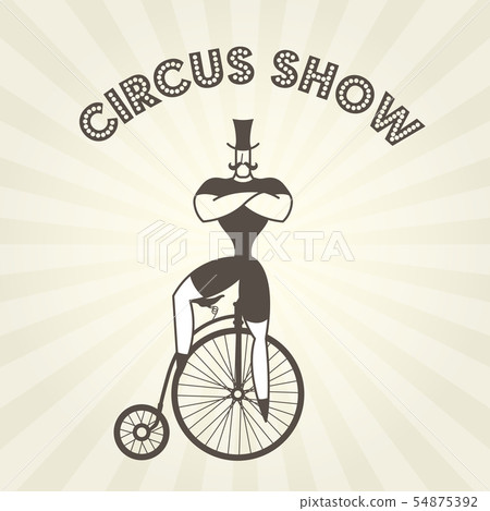 Circus actor on retro bicycle - strongman on old 54875392