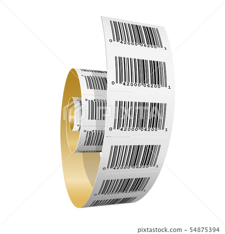 Paper roll with barcode stickers - scanning labels Paper roll with barcode stickers - scanning labels 54875394
