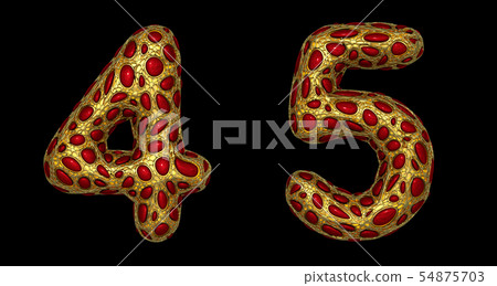 Number set 4, 5 made of realistic 3d render golden shining metallic. Number set 4, 5 made of realistic 3d render golden shining metallic. 54875703