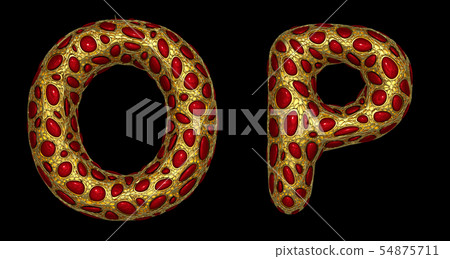 Letter set O, P made of realistic 3d render golden shining metallic. Letter set O, P made of realistic 3d render golden shining metallic. 54875711