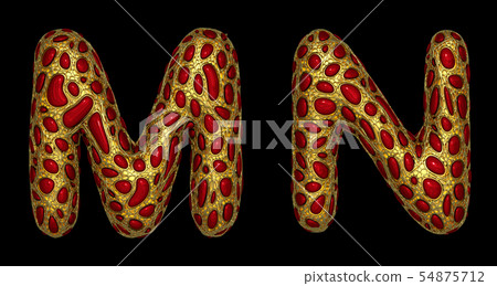 Letter set M, N made of realistic 3d render golden shining metallic. 54875712