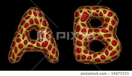 Letter set A, B made of realistic 3d render golden shining metallic. 54875723