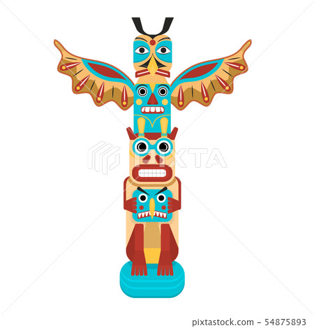 Cartoon Color Traditional Religious Totem Pole. Vector 54875893