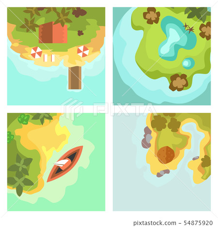 Cartoon tropical exotic island in ocean top view exotic lagoon map caribbean aerial sprite seascape 54875920
