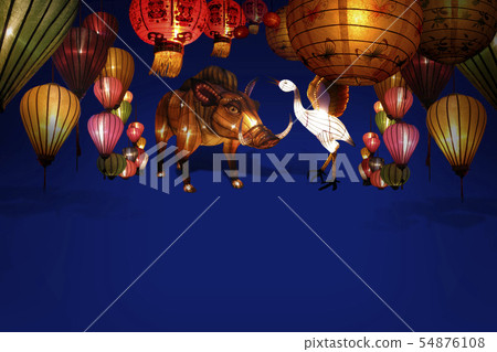 Decorate the variety lanterns on the blue backgrou Decorate the variety lanterns on the blue backgrou 54876108