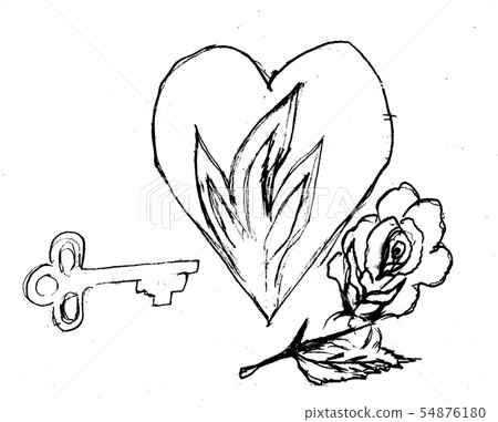 Heart, key and rose 54876180