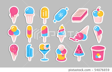 Set Of Ice Cream And Candy Stickers. Vector Illustration Royalty