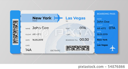 Boarding ticket. Airplane flight pass mockup, plane travel invitation card. Vector realistic concept 54876866