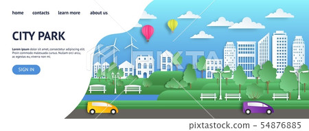 City landing page. Paper summer town in origami... - Stock Illustration ...