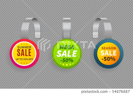 Wobbler sale. 3D template wobblers supermarket bended. Discount store plastic tags vector isolated Wobbler sale. 3D template wobblers supermarket bended. Discount store plastic tags vector isolated 54876887