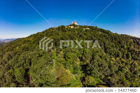 Beautifull aerial panoramic view to the famous from the drone Basilica of Superga in sunny summer Beautifull aerial panoramic view to the famous from the drone Basilica of Superga in sunny summer 54877400