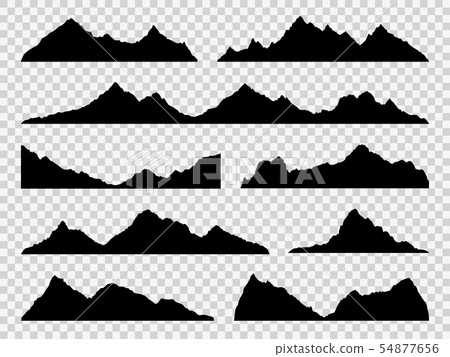 Black mountains silhouettes. Ranges skyline, high mountain hike landscape, alpine peaks. Extreme 54877656