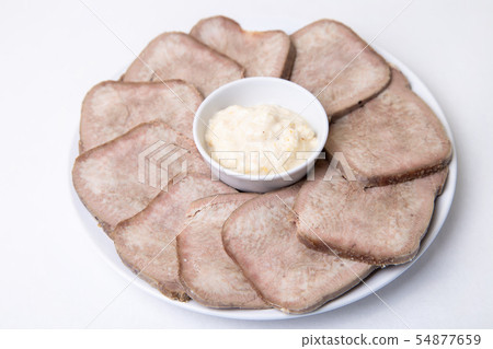 Beef boiled tongue with horseradish. Beef boiled tongue with horseradish. 54877659