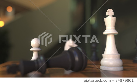 Checkmate or mate in chess game. Chessboard close-up, realistic 3D rendering 54879801