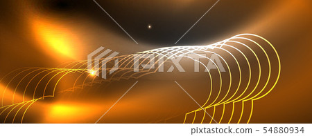 Shiny neon techno template. Neon lines background, 80s style laser rays 54880934
