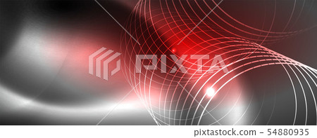 Shiny neon techno template. Neon lines background, 80s style laser rays 54880935