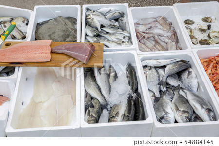 Fresh fish and seafood at the market of Budva  54884145