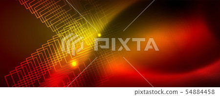 Neon glowing techno lines, hi-tech futuristic abstract background template, vector 54884458