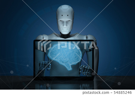 robot with ai brain on notebook robot with ai brain on notebook 54885246