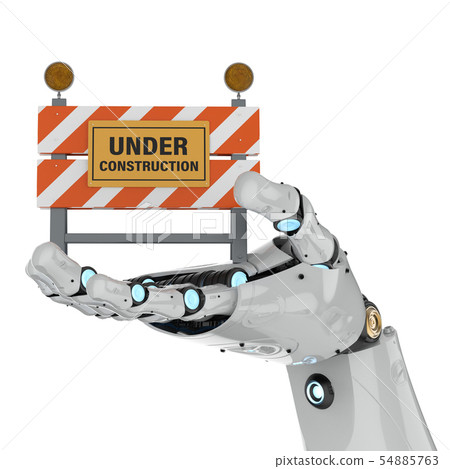robot holding under construction sign robot holding under construction sign 54885763