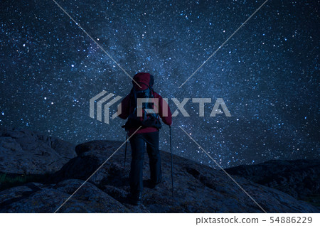 Mountaineer view of night sky with stars Mountaineer view of night sky with stars 54886229