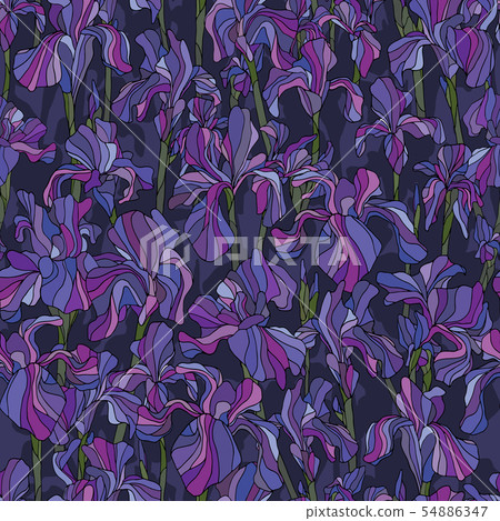 Iris flowers hand drawn vector seamless pattern Iris flowers hand drawn vector seamless pattern 54886347