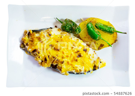Stuffed with meat tasty eggplant baked with bechamel sauce 54887626