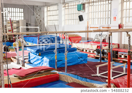 Various gymnastic equipment at acrobatic center Various gymnastic equipment at acrobatic center 54888232