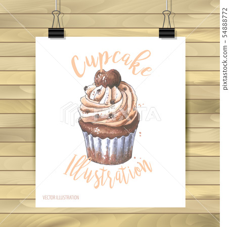 Vector hand drawn illustration of cupcake with Vector hand drawn illustration of cupcake with 54888772