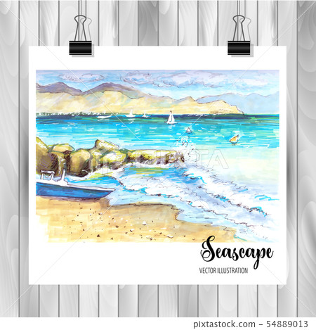 Hand drawn seascape Sketch for your design,Drawn Hand drawn seascape Sketch for your design,Drawn 54889013