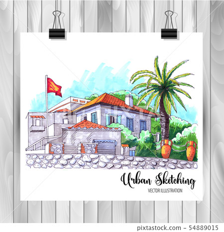 Hand drawn City Sketch for your design,Drawn in Hand drawn City Sketch for your design,Drawn in 54889015